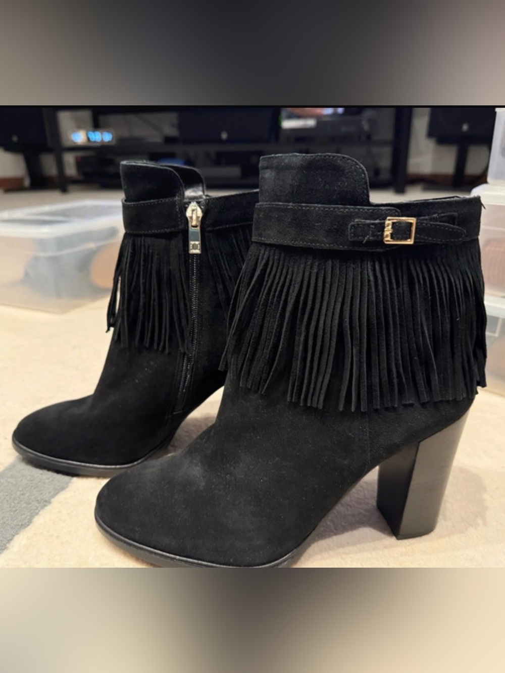 Jessica Simpson Black Suede Fringe Ankle Booties
